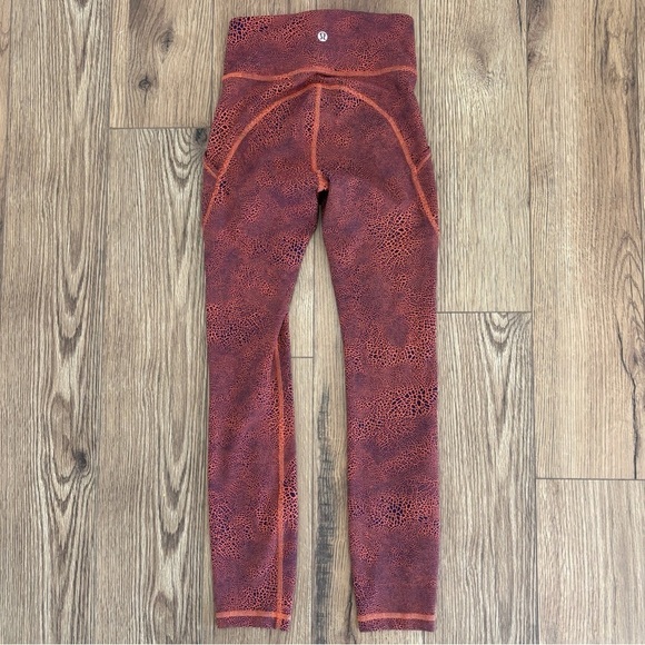 Lululemon Invigorate High Rise Crop Leggings Size 0 In Crackle Glaze Orange 23” - Picture 2 of 8